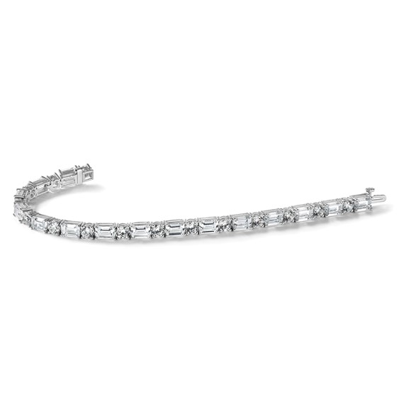 14K White Gold VS+ F+ Lab Grown Emerald and Round Diamond Tennis Brac