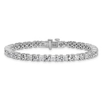 14K White Gold 10 Carat Lab Grown Diamond VS+ F+ Complete Princess and Round Tennis Bracelet view 3