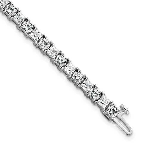 14K White Gold 10 Carat Lab Grown Diamond VS+ F+ Complete Princess and Round Tennis Bracelet
