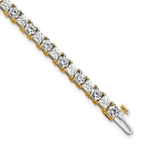 14K Yellow Gold 10 Carat Lab Grown Diamond VS+ F+ Complete Princess and Round Tennis Bracelet