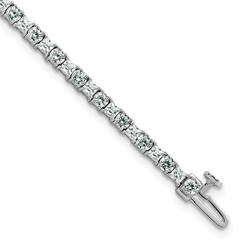 14K White Gold 5 Carat Lab Grown Diamond VS SI+ G+ Complete Princess and Round Tennis Bracelet