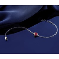 14K White Gold 0.07 Carat Lab Grown Diamond VS+ F+ and Natural Pink Sapphire Bracelet with Extension Complete Halo Heart Fashion Link, 1" view 5