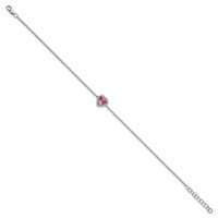 14K White Gold 0.07 Carat Lab Grown Diamond VS+ F+ and Natural Pink Sapphire Bracelet with Extension Complete Halo Heart Fashion Link, 1" view 2