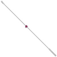 14K White Gold 0.05 Carat Lab Grown Diamond VS+ F+ and Natural Ruby Bracelet with Extension Complete Halo Heart Fashion Link, 1" view 2