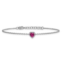 14K White Gold 0.05 Carat Lab Grown Diamond VS+ F+ and Natural Ruby Bracelet with Extension Complete Halo Heart Fashion Link, 1" view 3