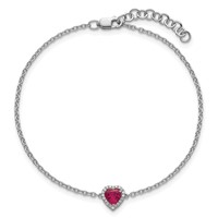 14K White Gold 0.05 Carat Lab Grown Diamond VS+ F+ and Natural Ruby Bracelet with Extension Complete Halo Heart Fashion Link, 1" view 4