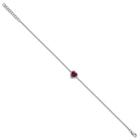 14K White Gold 0.07 Carat Lab Grown Diamond VS+ F+ and Natural Ruby Bracelet with Extension Complete Halo Heart Fashion Link, 1" view 2