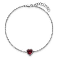 14K White Gold 0.07 Carat Lab Grown Diamond VS+ F+ and Natural Ruby Bracelet with Extension Complete Halo Heart Fashion Link, 1" view 4