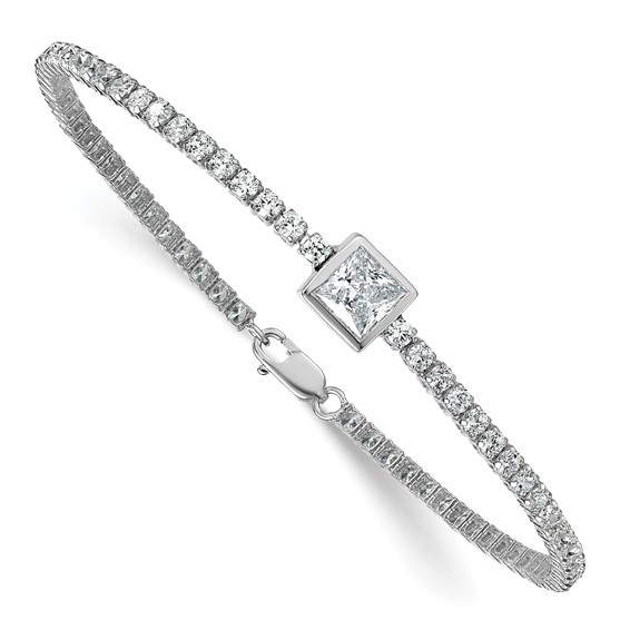 True Origin 14k White Gold 3 5/8 carat Lab Grown Diamond VS+ F+ Complete Princess Bezel-Set Tennis Bracelet