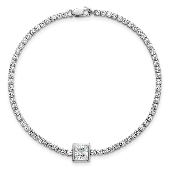 True Origin 14k White Gold 3 5/8 carat Lab Grown Diamond VS+ F+ Complete Princess Bezel-Set Tennis Bracelet