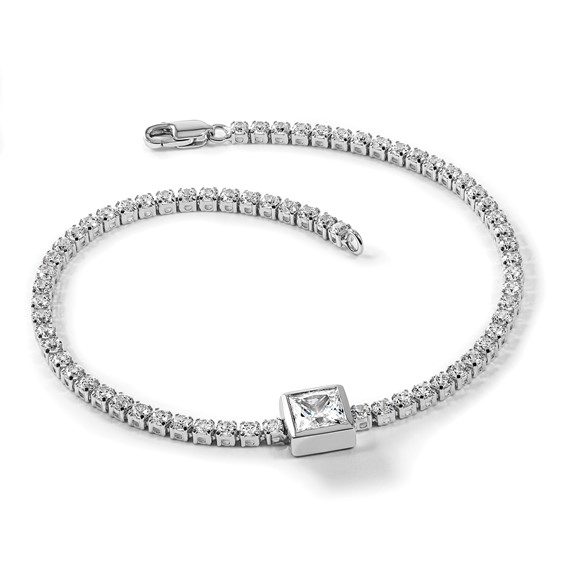 True Origin 14k White Gold 3 5/8 carat Lab Grown Diamond VS+ F+ Complete Princess Bezel-Set Tennis Bracelet