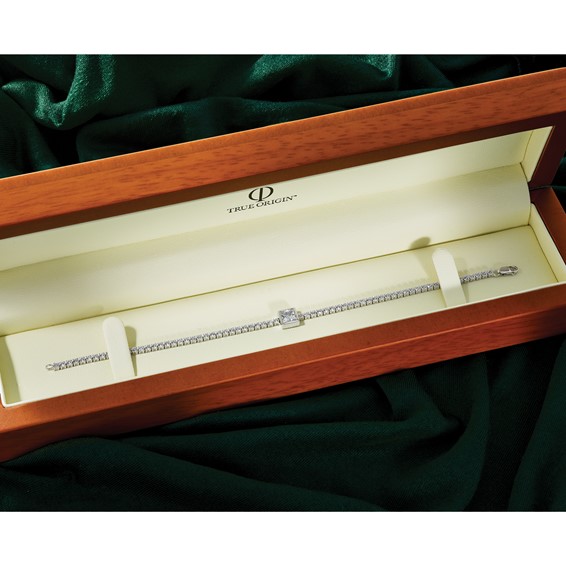 True Origin 14k White Gold 3 5/8 carat Lab Grown Diamond VS+ F+ Complete Princess Bezel-Set Tennis Bracelet