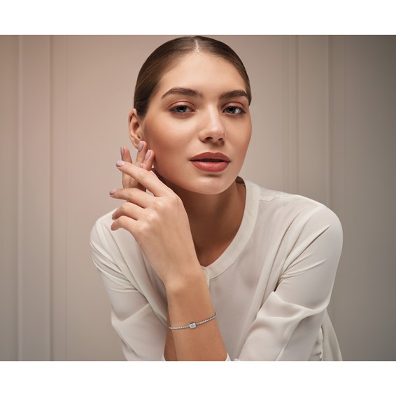 True Origin 14k White Gold 3 5/8 carat Lab Grown Diamond VS+ F+ Complete Princess Bezel-Set Tennis Bracelet