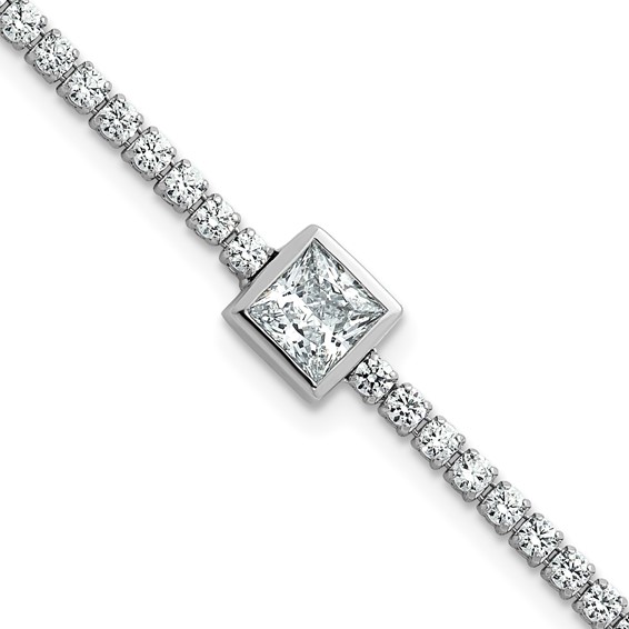 True Origin 14k White Gold 3 5/8 carat Lab Grown Diamond VS+ F+ Complete Princess Bezel-Set Tennis Bracelet