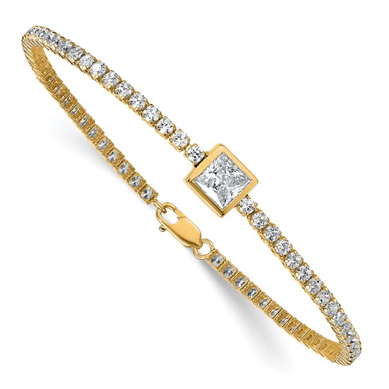 True Origin 14k Yellow Gold 3 5/8 carat Lab Grown Diamond VS+ F+ Complete Princess Bezel-Set Tennis Bracelet