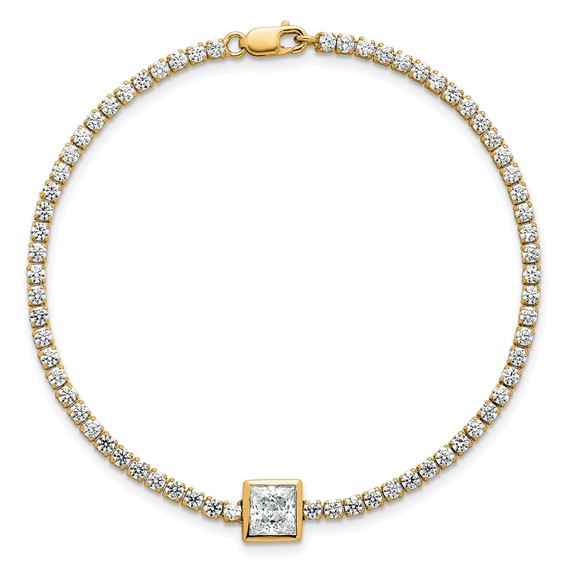 True Origin 14k Yellow Gold 3 5/8 carat Lab Grown Diamond VS+ F+ Complete Princess Bezel-Set Tennis Bracelet