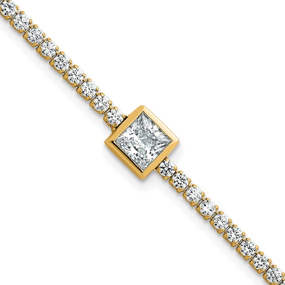 True Origin 14k Yellow Gold 3 5/8 carat Lab Grown Diamond VS+ F+ Complete Princess Bezel-Set Tennis Bracelet