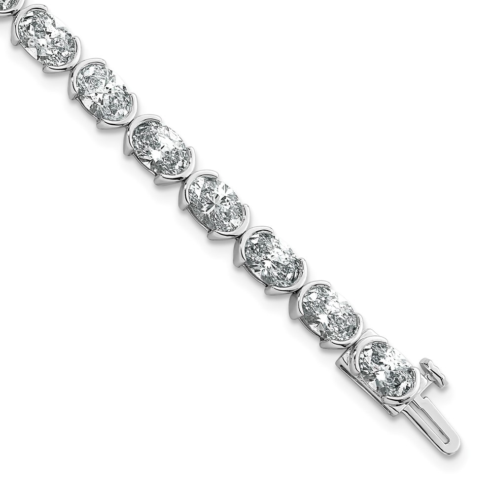 14K White Gold 11.88ct Lab Grown Dia VS+ F+ Oval Half Bezel-Set Comp Bracelet, 7"