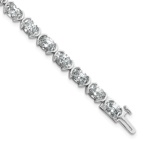 14K White Gold 11.88ct Lab Grown Dia VS+ F+ Oval Half Bezel-Set Comp Bracelet, 7"