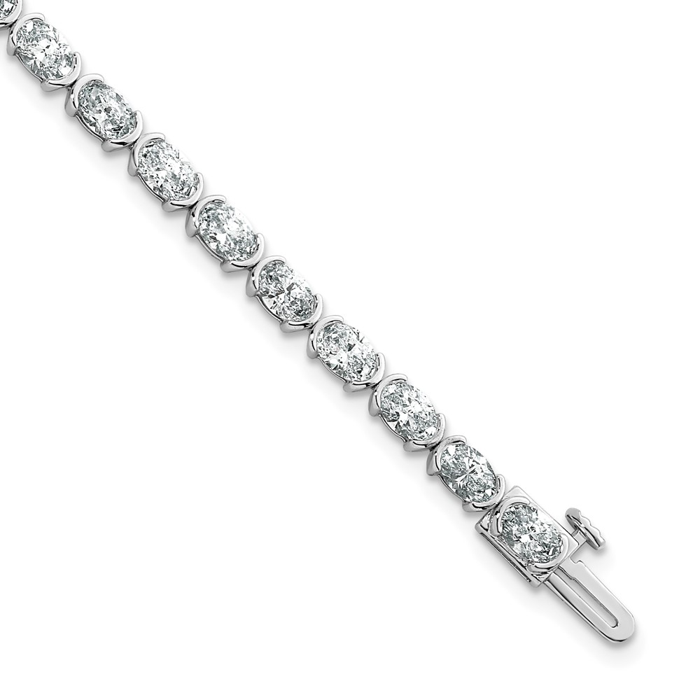 14K White Gold 6ct Lab Grown Dia VS+ F+ Oval Half Bezel-Set Comp Bracelet, 7"