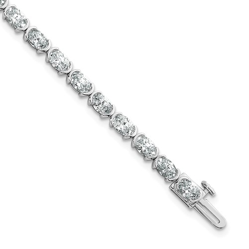 14K White Gold 6ct Lab Grown Dia VS+ F+ Oval Half Bezel-Set Comp Bracelet, 7"