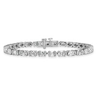 14K White Gold 7.25ct Lab Grown Dia VS+ F+ Oval Half Bezel-Set Comp Bracelet, 7" view 3
