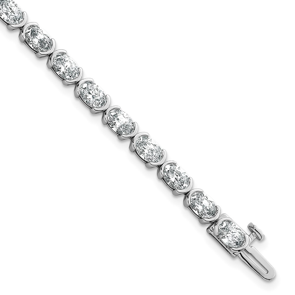14K White Gold 7.25ct Lab Grown Dia VS+ F+ Oval Half Bezel-Set Comp Bracelet, 7"