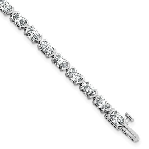 14K White Gold 7.25ct Lab Grown Dia VS+ F+ Oval Half Bezel-Set Comp Bracelet, 7"