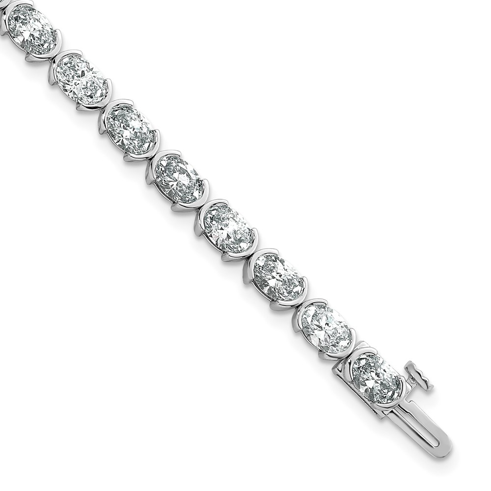 14K White Gold 8.50ct Lab Grown Dia VS+ F+ Oval Half Bezel-Set Comp Bracelet, 7"