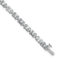 14K White Gold 8.50ct Lab Grown Dia VS+ F+ Oval Half Bezel-Set Comp Bracelet, 7" view 1