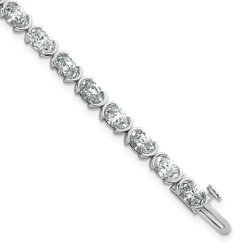 14K White Gold 8.50ct Lab Grown Dia VS+ F+ Oval Half Bezel-Set Comp Bracelet, 7"
