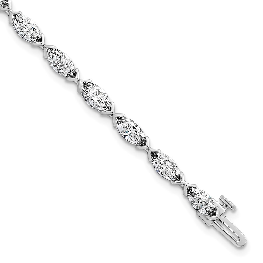 14K White Gold Marquise Lab Grown Diamond VS+ F+ Half Bezel Set Tennis Bracelet