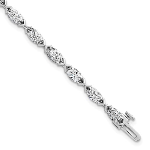 14K White Gold Marquise Lab Grown Diamond VS+ F+ Half Bezel Set Tennis Bracelet