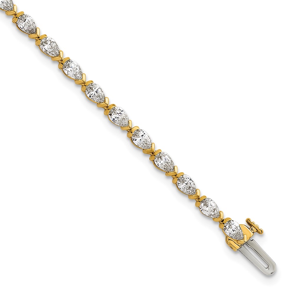 14K Yellow Gold Pear Lab Grown Diamond VS+ F+ Half Bezel Set Tennis Bracelet