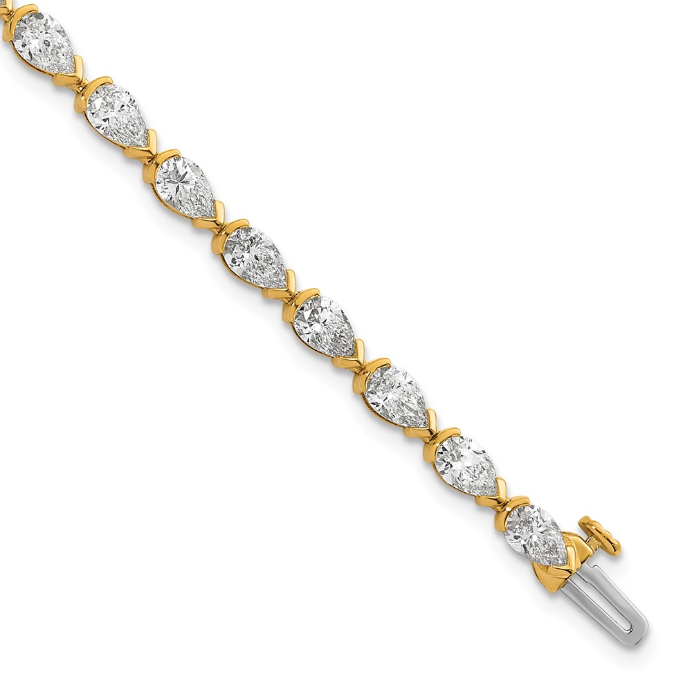 14K Yellow Gold Pear Lab Grown Diamond VS+ F+ Half Bezel Set Tennis Bracelet