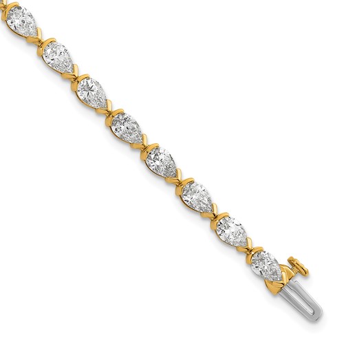 14K Yellow Gold Pear Lab Grown Diamond VS+ F+ Half Bezel Set Tennis Bracelet