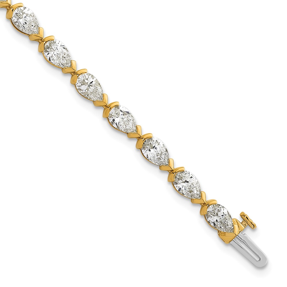 14K Yellow Gold Pear Lab Grown Diamond VS+ F+ Half Bezel Set Tennis Bracelet