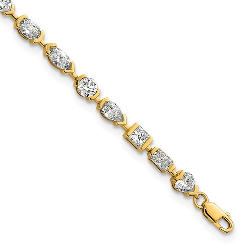 14K Yellow Gold Lab Grown Diamond VS+ F+ Half Bezel Set + 1in Ext. Tennis Bracel, 6.75"
