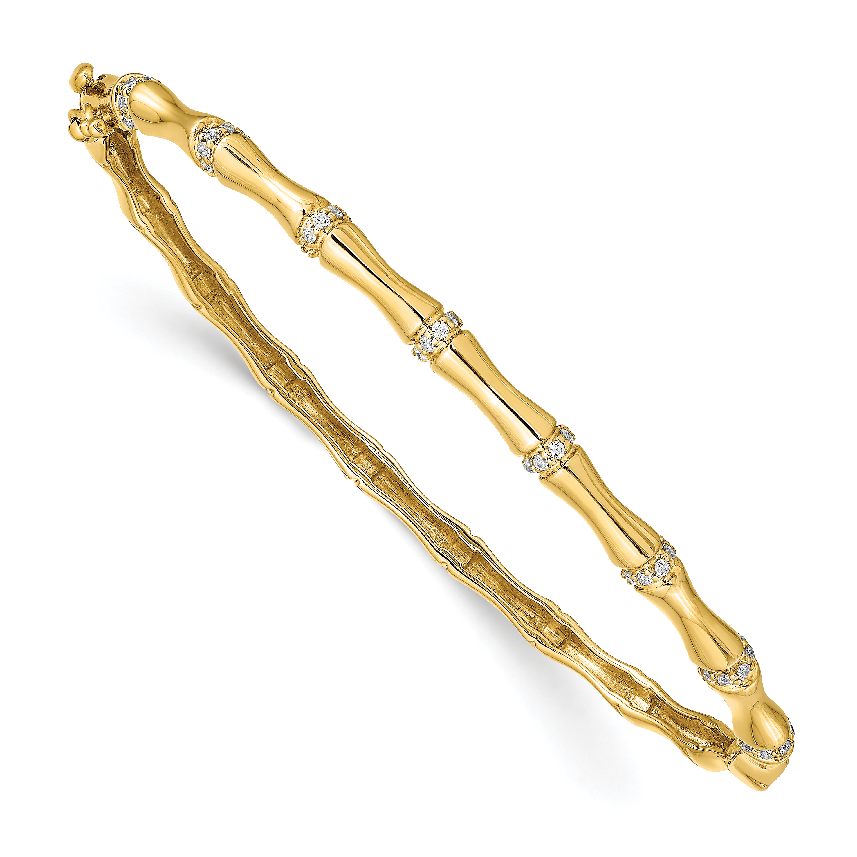 14k Bamboo Design Complete 1/4 carat Diamond Hinged Oval Bangle Bracelet (BM3698-025-YA)