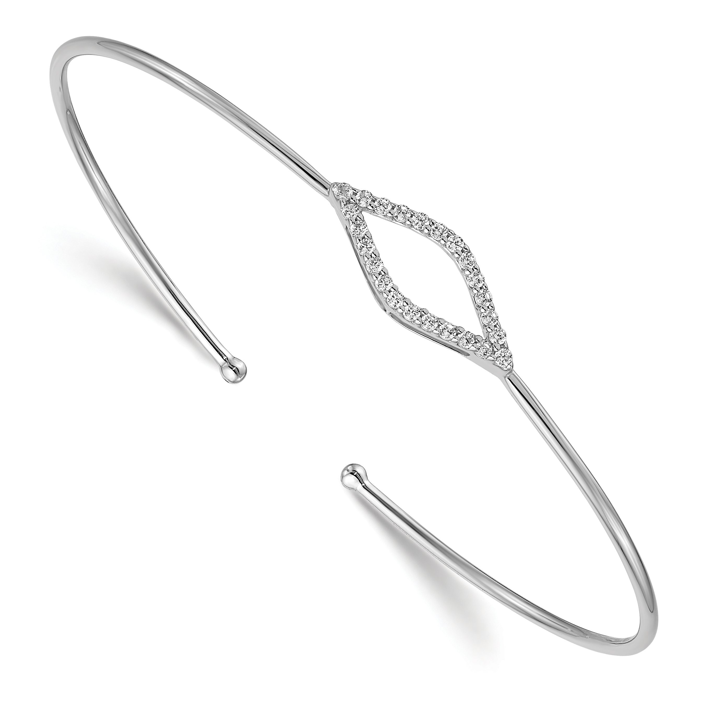 14k White Gold 1/4 carat Lab Grown Diamond VS/SI+ G+ Flexible Cuff Bangle Bracelet (BM3703-025-WLG)