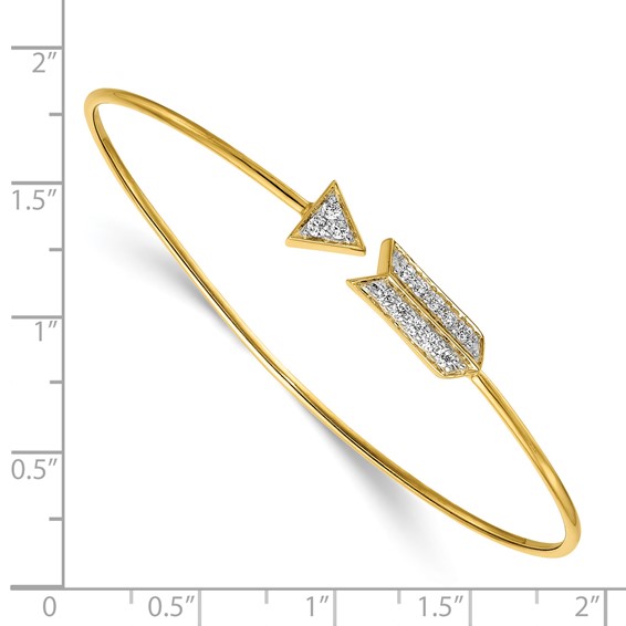 14k Polished Complete 1/3 carat Diamond Arrow Flexible Bangle Bracelet
