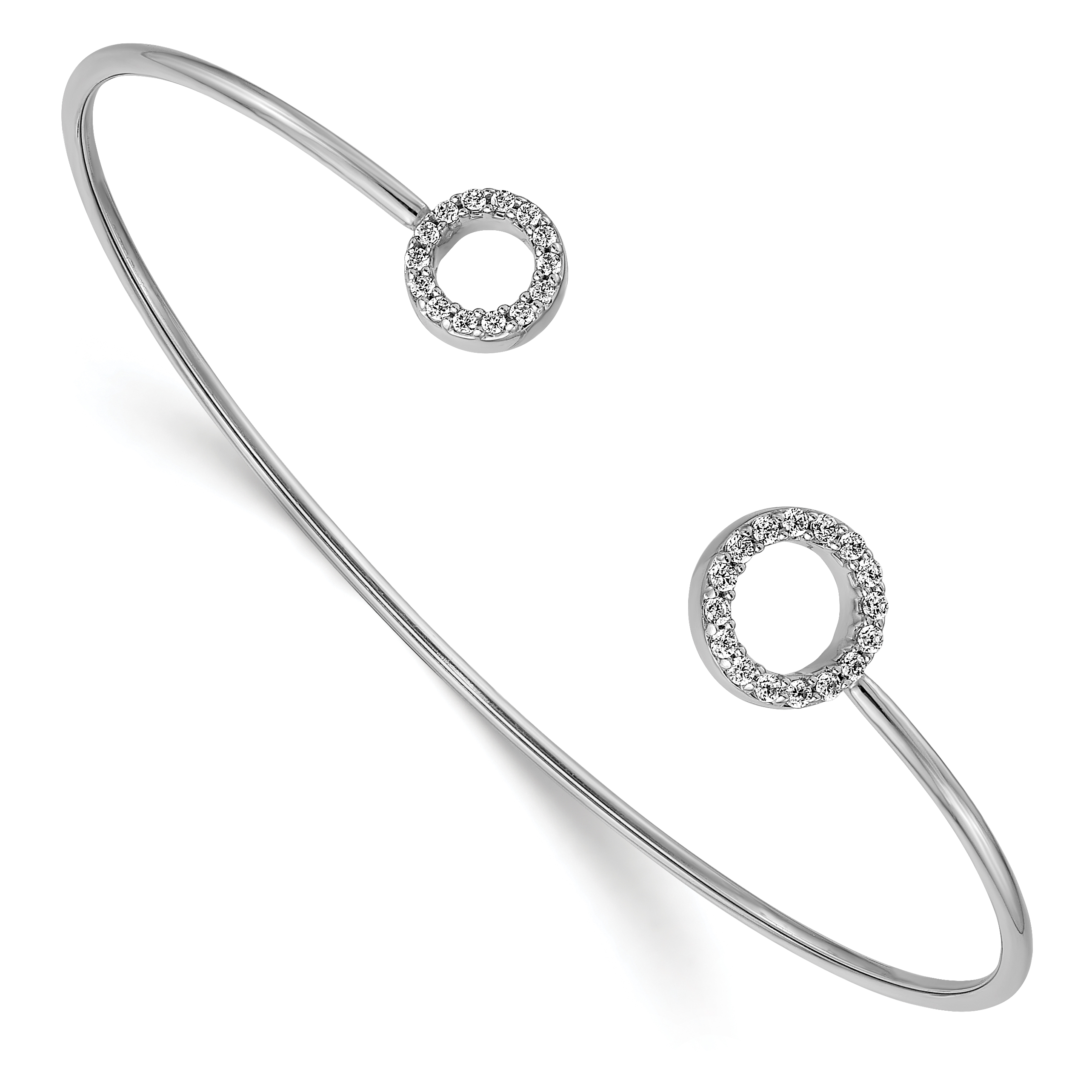 14k White Gold 1/4 carat Lab Grown Diamond VS/SI+ G+ Circle Flexible Cuff Bangle Bracelet (BM3712-025-WLG)