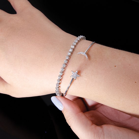 Diamond Moon & Star Flexible Cuff Bangles