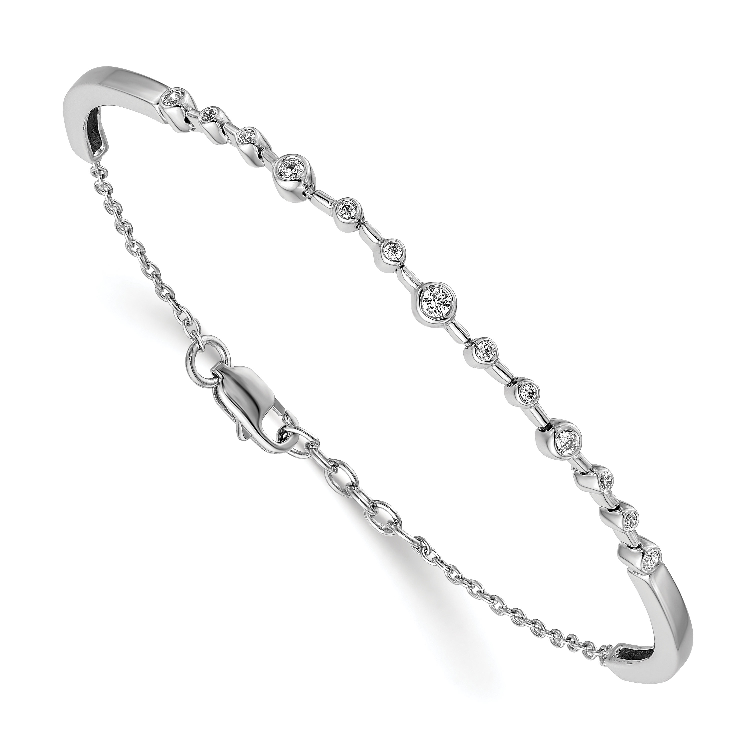 14k White Gold Complete 1/4 carat Diamond Half-Bangle 6.75 inch Bracelet with 0.5 inch Extender (BM3724-025-WA)