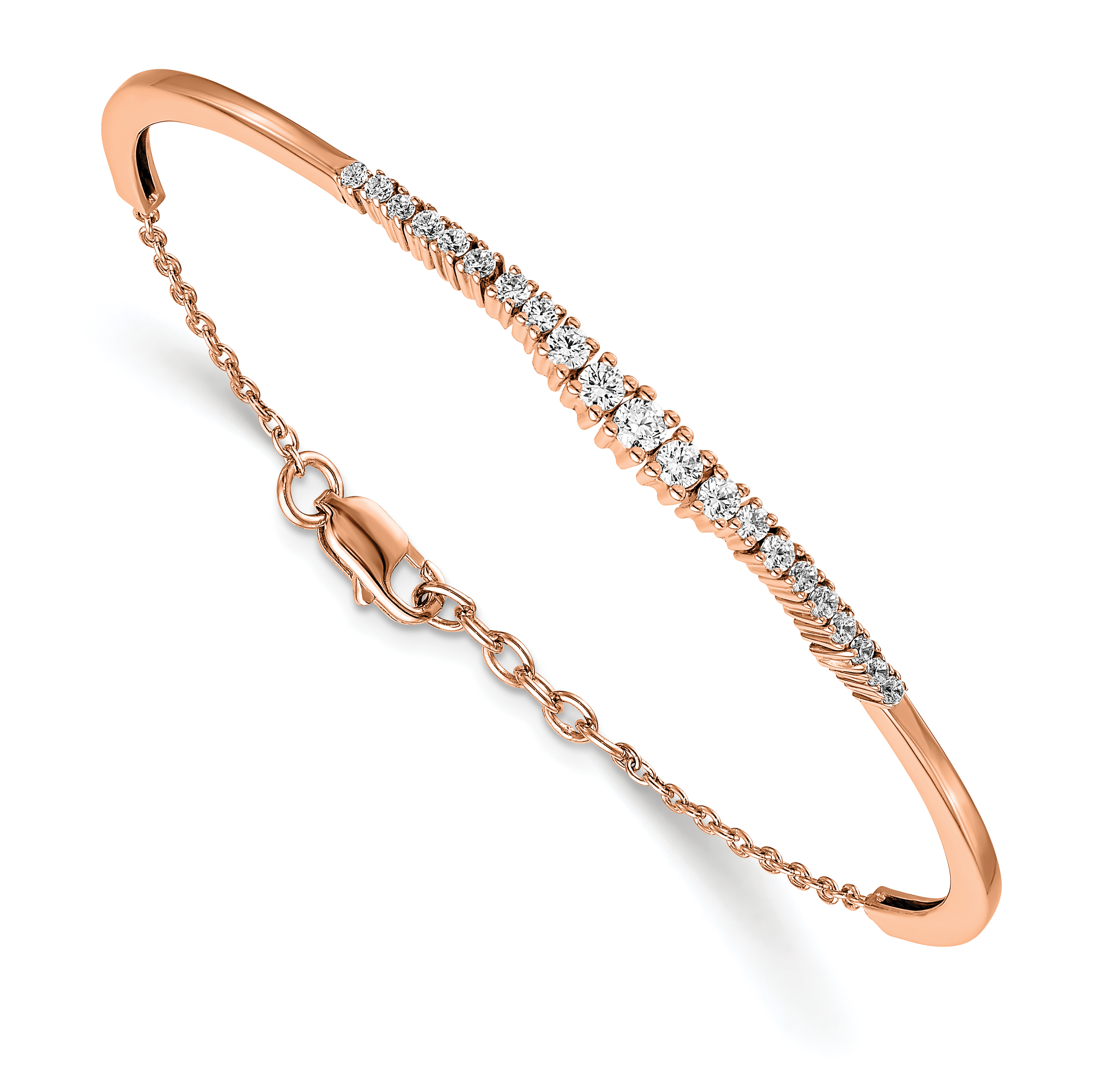 14k Rose Gold 3/4 carat Lab Grown Diamond VS/SI+ G+ Graduated Bangle Bracelet (BM3727-075-RLG)