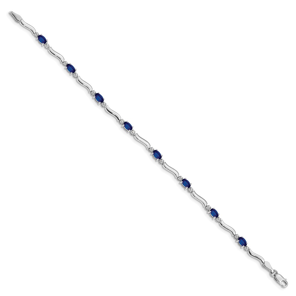 14k White Gold Complete Diamond and Oval Sapphire Wavy Link 7 inch Bracelet (BM4474-SA-001-WA)