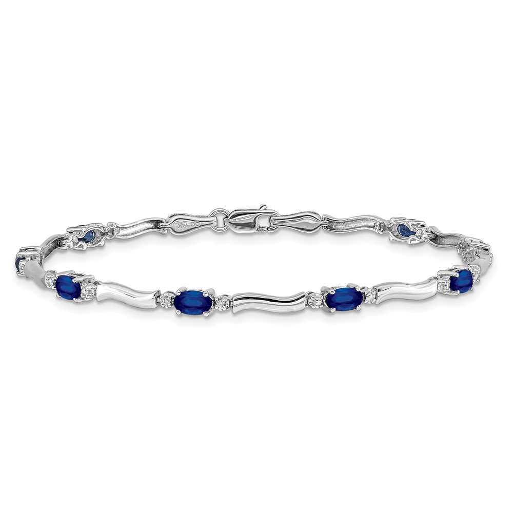 14k White Gold Complete Diamond and Oval Sapphire Wavy Link 7 inch Bracelet (BM4474-SA-001-WA)