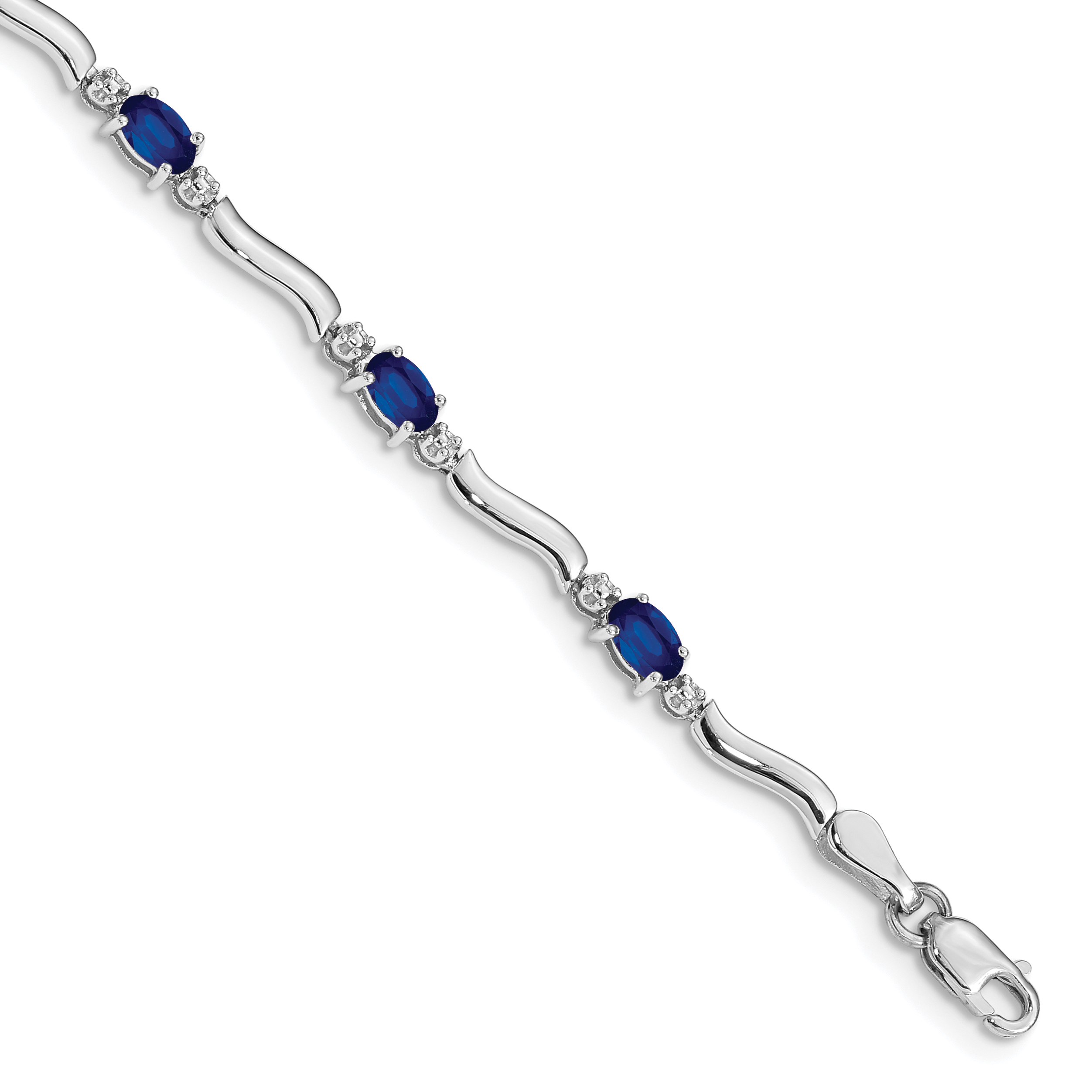 14k White Gold Complete Diamond and Oval Sapphire Wavy Link 7 inch Bracelet (BM4474-SA-001-WA)