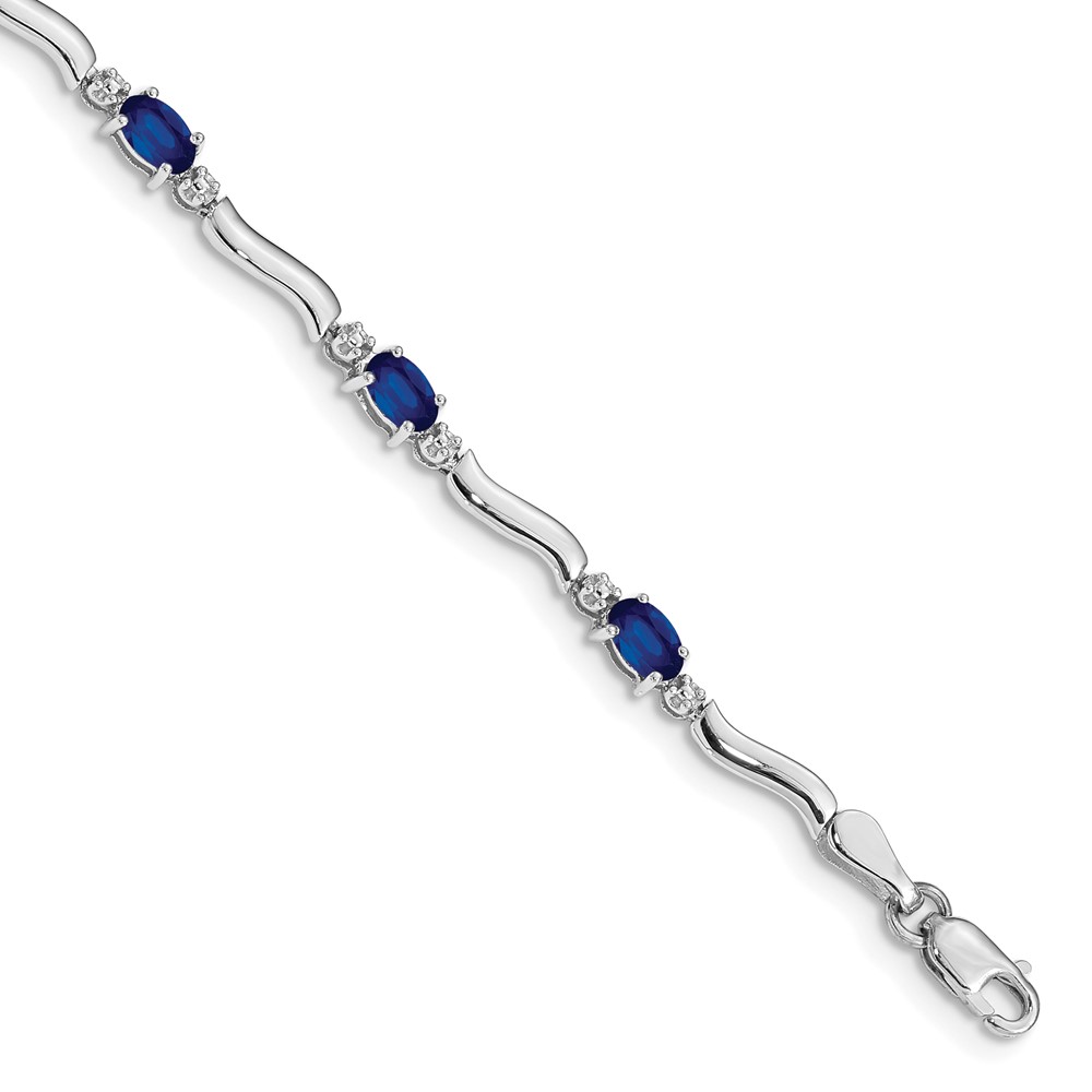 14k White Gold Complete Diamond and Oval Sapphire Wavy Link 7 inch Bracelet (BM4474-SA-001-WA)