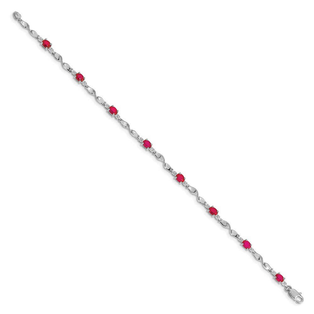14k White Gold Complete Diamond and Oval Ruby Twisted Link 7 inch Bracelet (BM4475-RU-001-WA)